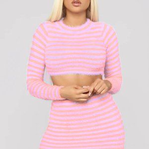 Sher Stripe Set - Pink and purple long sleeved fuzzy knit matching set